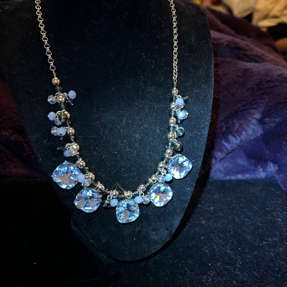 Elegant Gold blue and Silver Beaded Necklace Vintage Ann Taylor - Picture 3 of 7